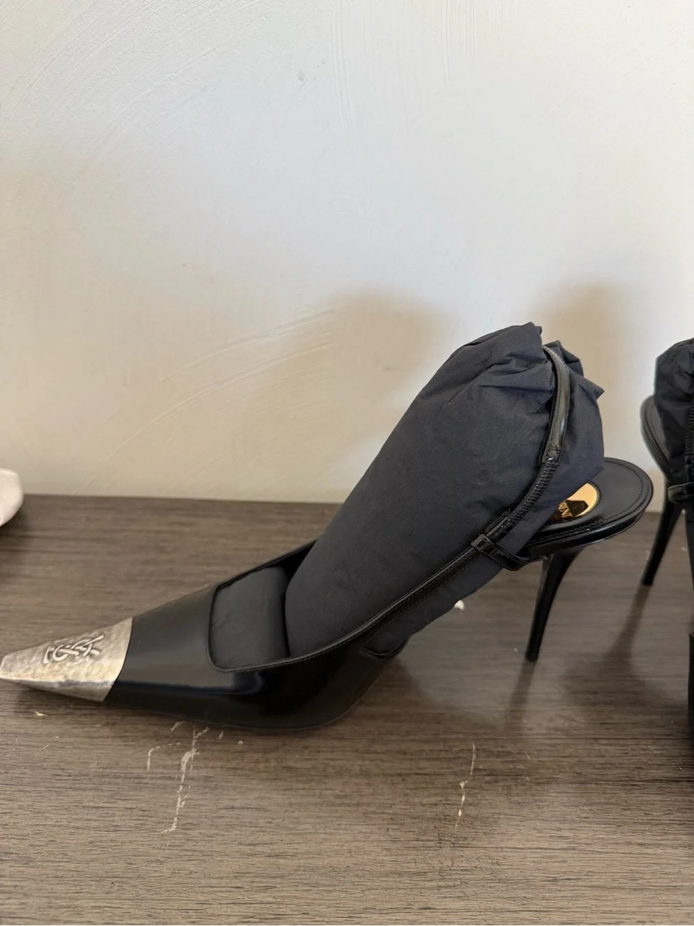 SAINT LAURENT Smooth Calfskin Jeanne 90 Slingback Pumps 40 Black - Picture 2 of 10
